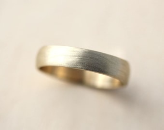 Man Gold Wedding Band, 4.5mm Low Dome 10k Recycled Hand Carved Yellow Gold Men's Wedding Ring - Made in Your Size