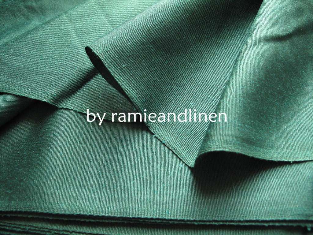 silk fabric ribbed silk noil satin fabric dark green one