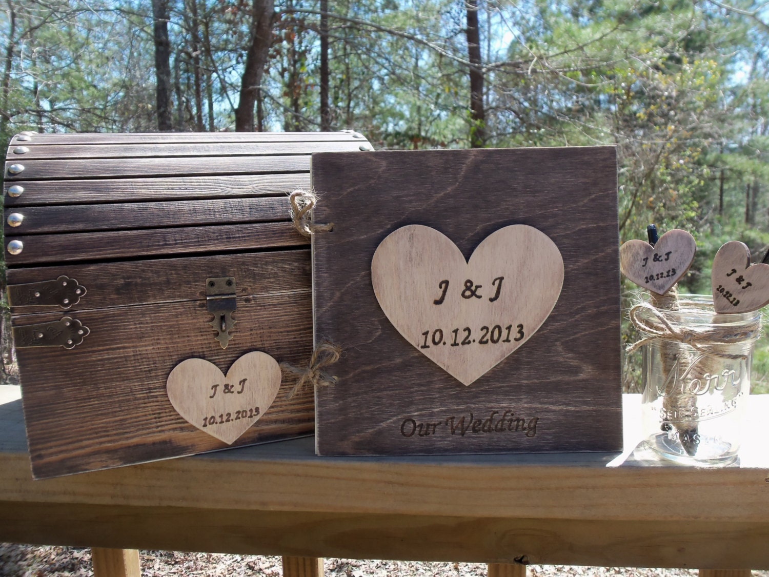 Rustic Wedding Set - Treasure Chest - Matching Guest Book and Pen Set - - Save 15 dollars with the Set