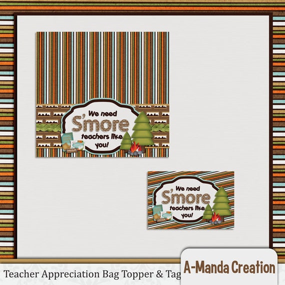 Teacher Appreciation Printable S'mores Gift Bag Topper and Tag Il_570xn