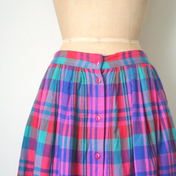 Indian madras skirt plaid / ladies brights 1980's by AgeofMint