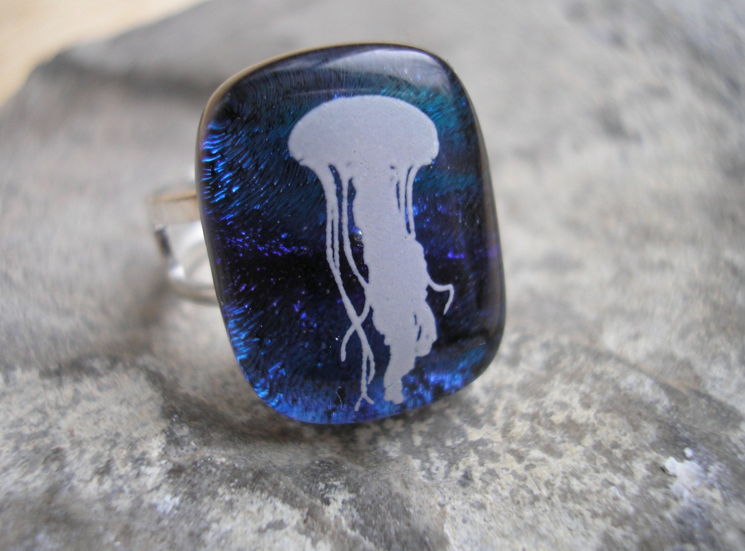 Jellyfish Ring Dichroic Fused Glass Ring
