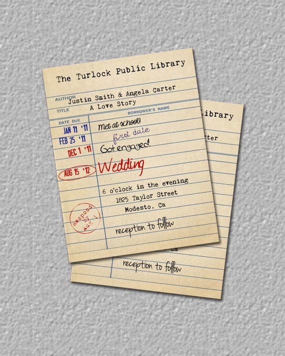 Items similar to Library Card Invitation, Library Wedding ...