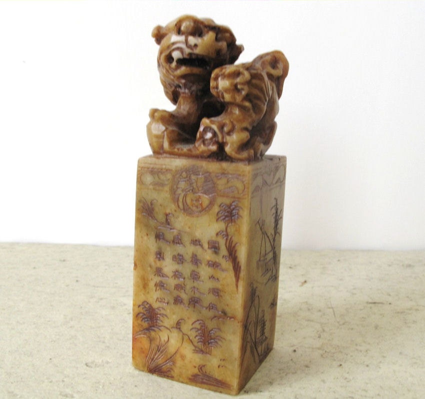 Chinese Foo Dog Seal/Chop-Hand Carved Soapstone by oldsilkroute