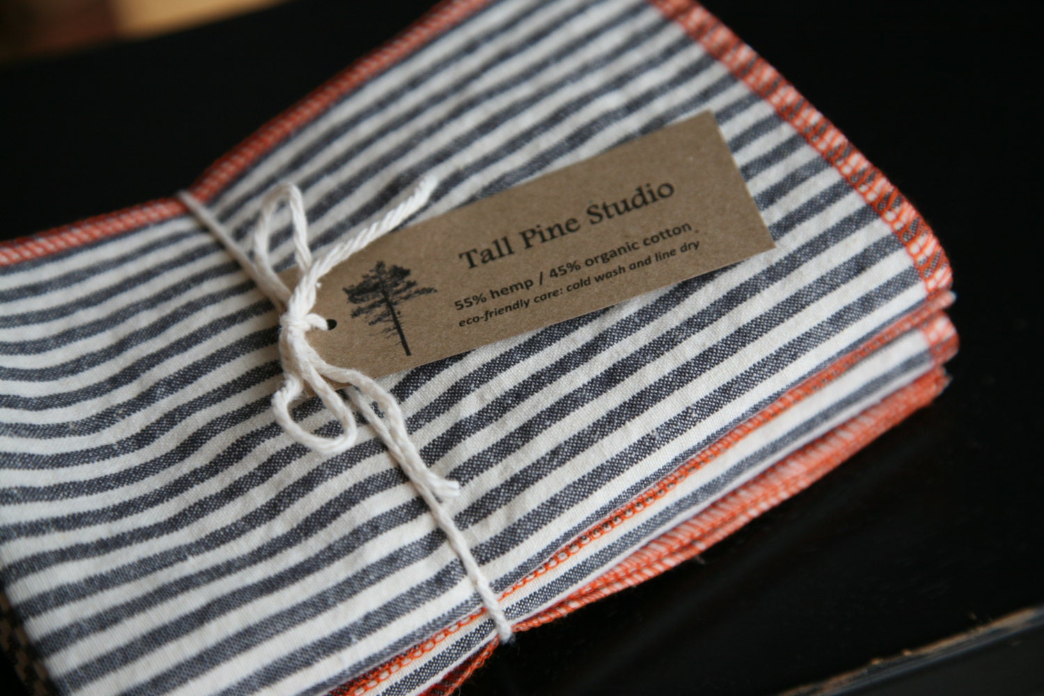 4 Organic Stripe Napkins Organic Cotton and Hemp Eco Cloth