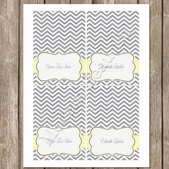 INSTANT DOWNLOAD Editable Grey and Yellow Chevron Party Printable Table Food Labels Il_570xn