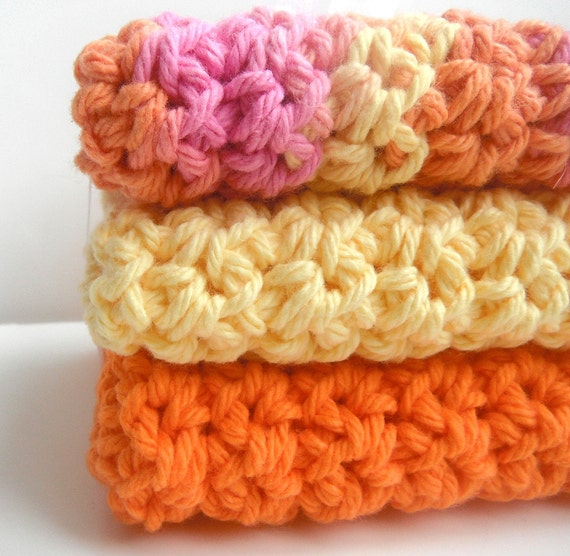 Crochet Dishcloths Washcloths Set of 3 For Kitchen
