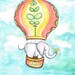 Elephant and Bird Hot Air Balloon Ride - Art Print for Baby Girl or Boy