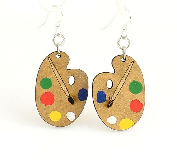 Painters Palette Wood Earrings by GreenTreeJewelry on Etsy