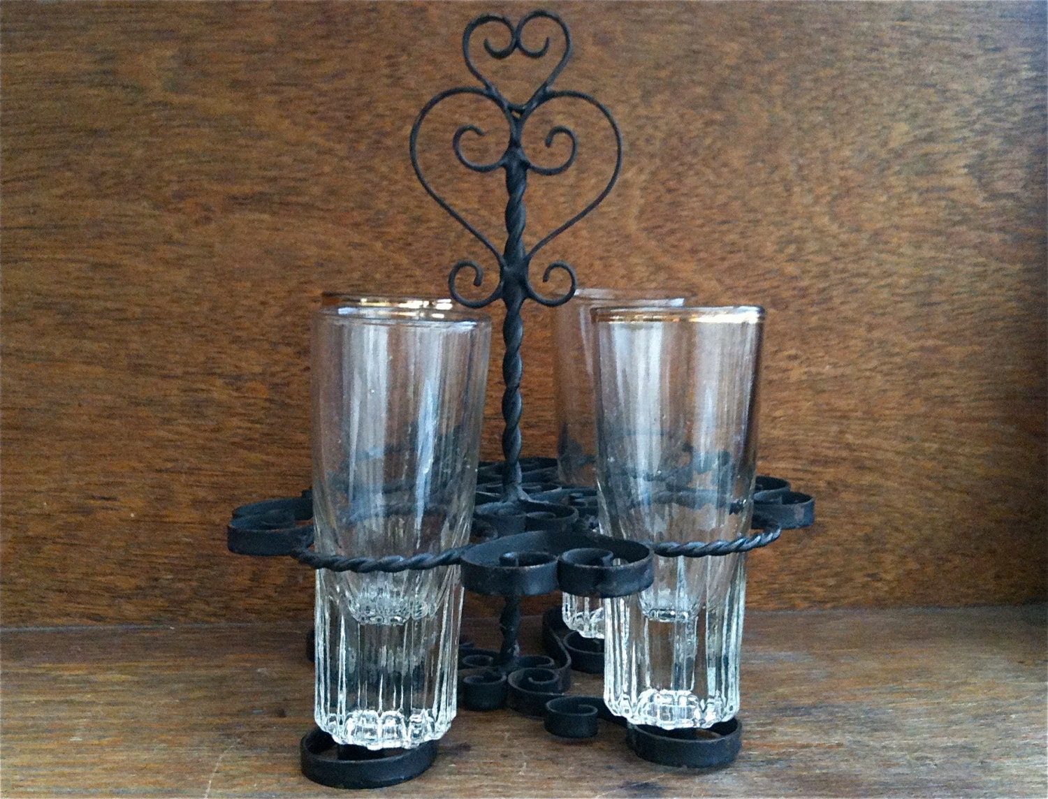 Vintage English Shot Glass Holder Display Carrying Tool with 4