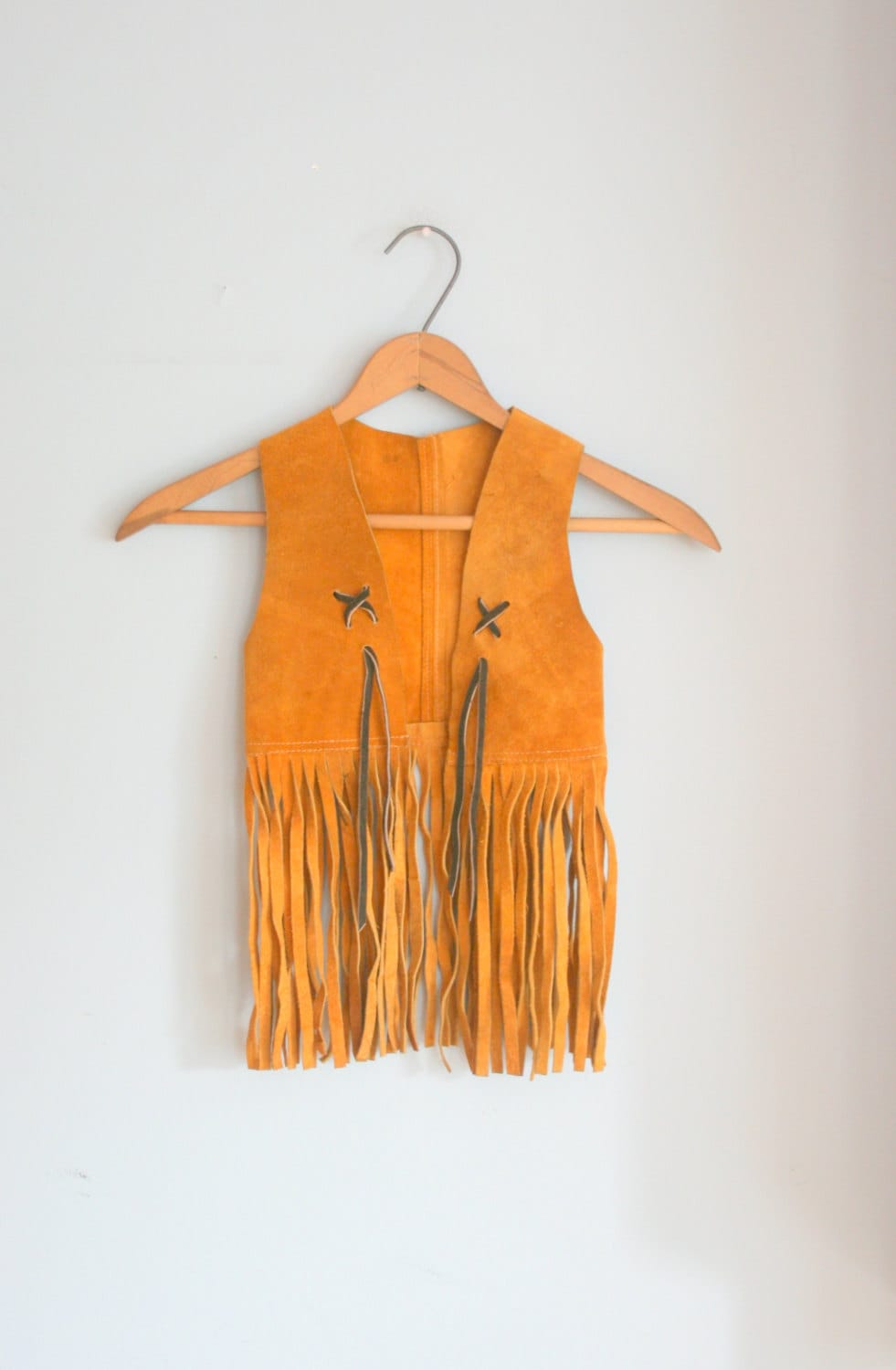 1970s HIPPIE LEATHER FRINGE Kids Vestsize 4 5 6