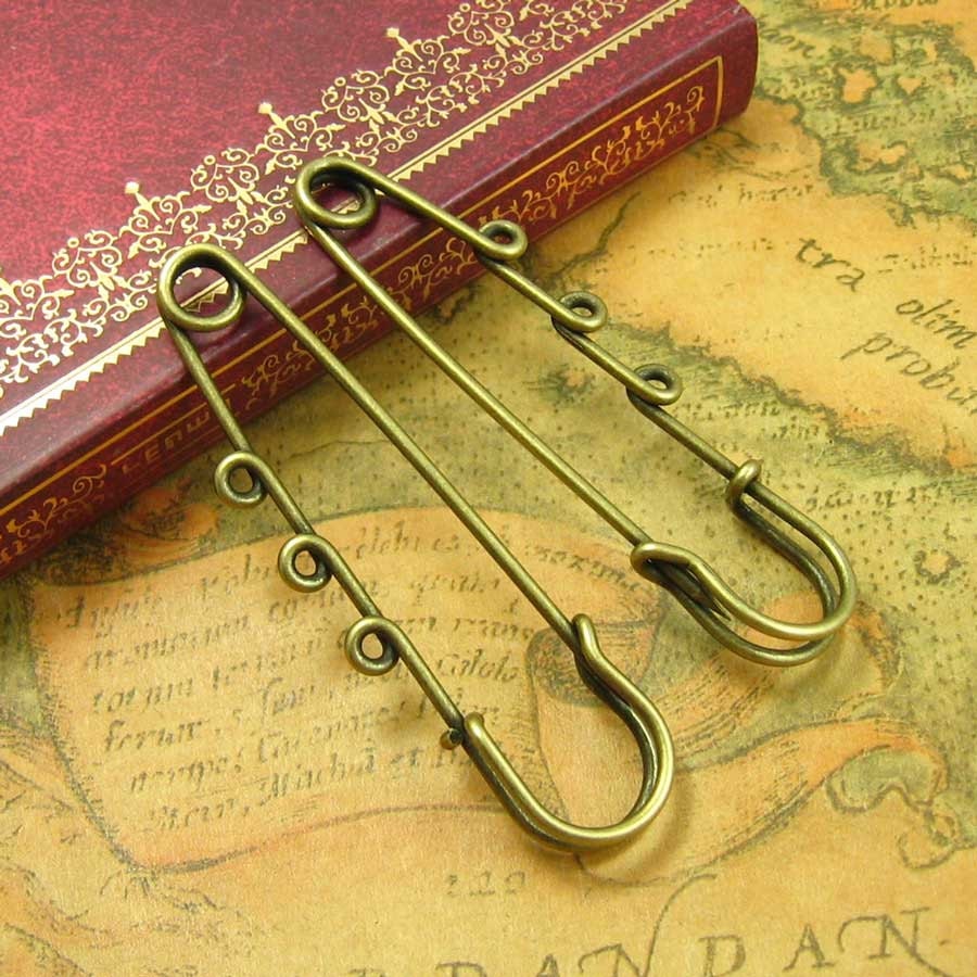 10 pcs Antique Bronze Safety Pin Brooch with Three by kinacraft