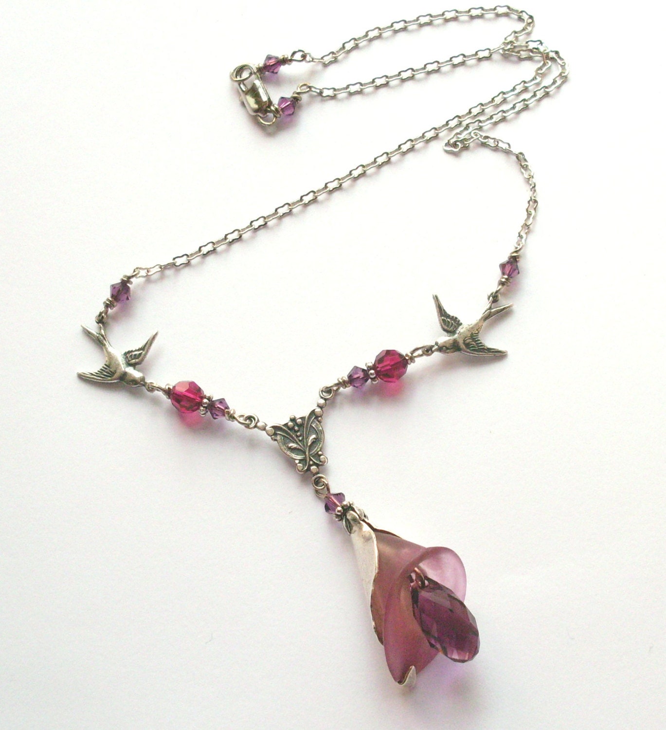 Lucite Flower Necklace Berry Colors Calla By Artfultrinkets1