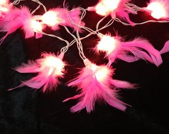 20 Bulbs Sweet pink fluffy feather string lights for Patio,Wedding,Party and Decoration