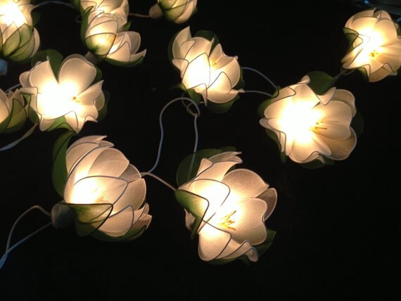 White Lotus with leaf string lights for PatioWeddingParty