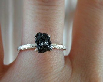 raw rough black diamond- frosty - solitaire-promise- engagement ring