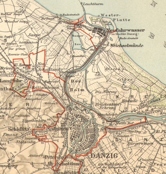 1904 Original Antique Dated Map Of Danzig By CabinetOfTreasures   Il 570xN.412124732 S78e 