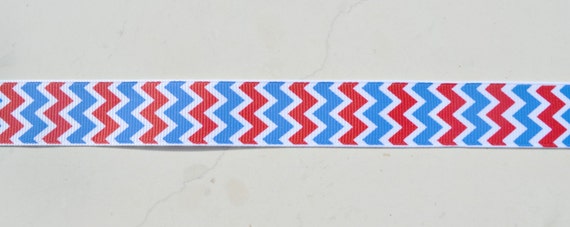 patriotic nautical red, white and royal blue chevron on white 7/8" grosgrain ribbon- 4th of july Il_570xn