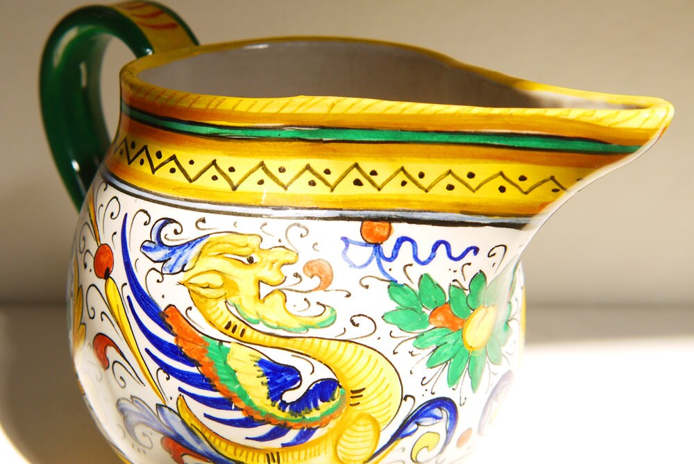 Vintage Italian Wine Pitcher Carafe DERUTA Italian Art Pottery