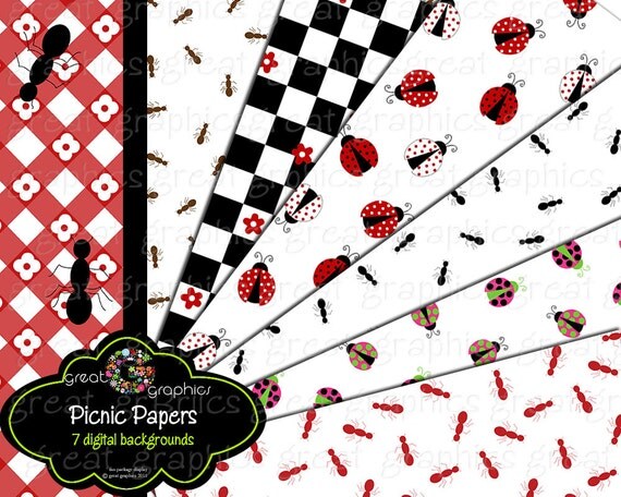Picnic Party Paper Printable Picnic Party Invitation Paper Ladybug Paper Picnic Ants Digital Paper - Instant Download Il_570xn