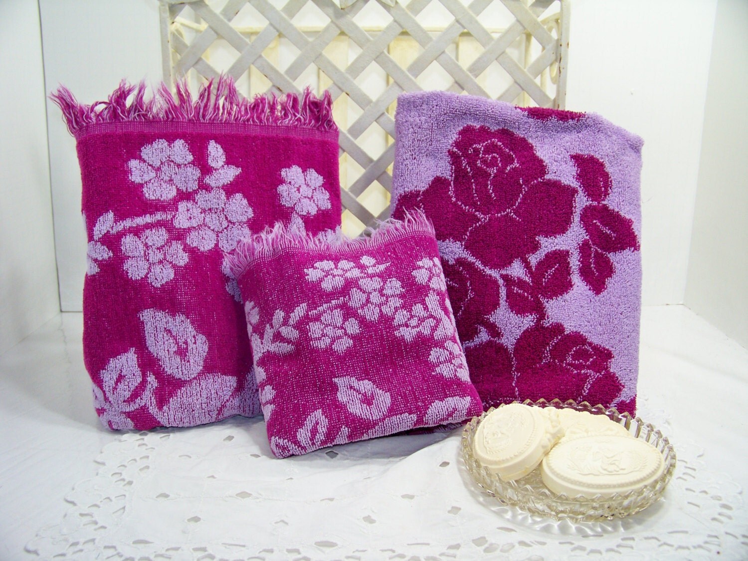 Vintage Cannon Royal Family Towels Reversible Purple Terry