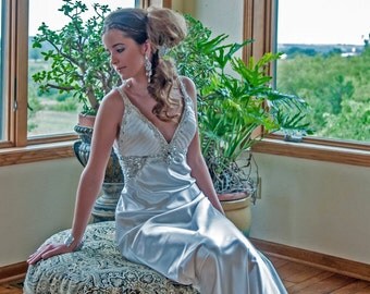 SALE SALE Wedding dress reception dress 1930s vintage inspired bias cut beaded bridal gown