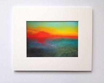 Red Sunrise 8 x 10 Matted Colorful Fine Art Print - Reproduction of Original Pastel Drawing - home decor, skyscape, wall art, modern