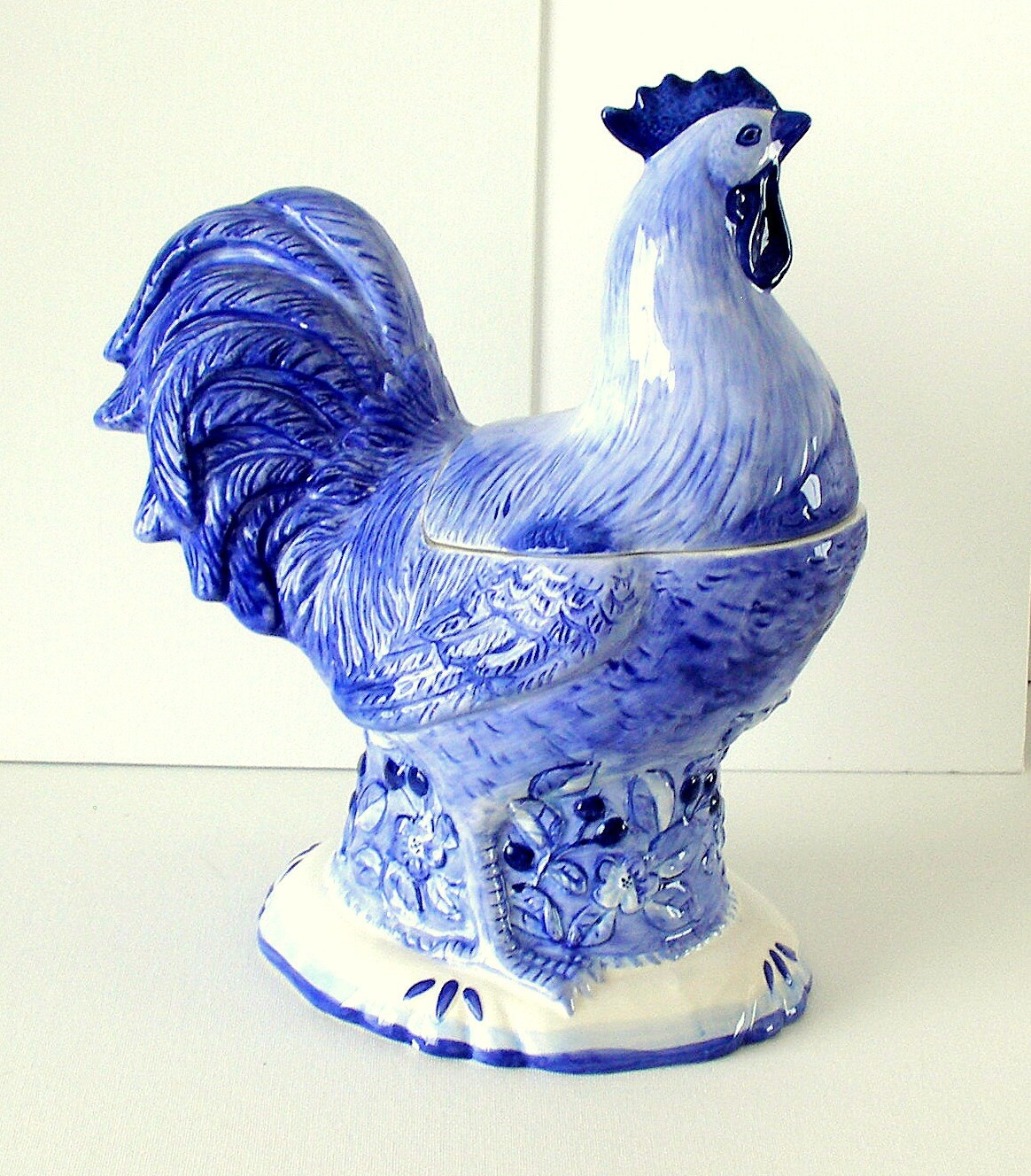Vintage Rooster Cookie Jar Blue & White French Country Decor