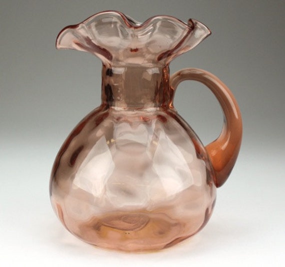 Vintage Peach Hand Blown Glass Pitcher Vase by FolkLura on Etsy