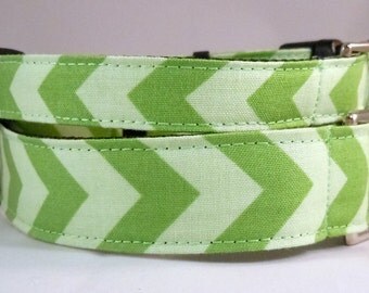 Dog Collar, Martingale Collar, Cat Collar - All Sizes - Green Chevron