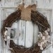 Distressed Painted Monogram Wreath Romantic farmstyle Linen and burlap wreath