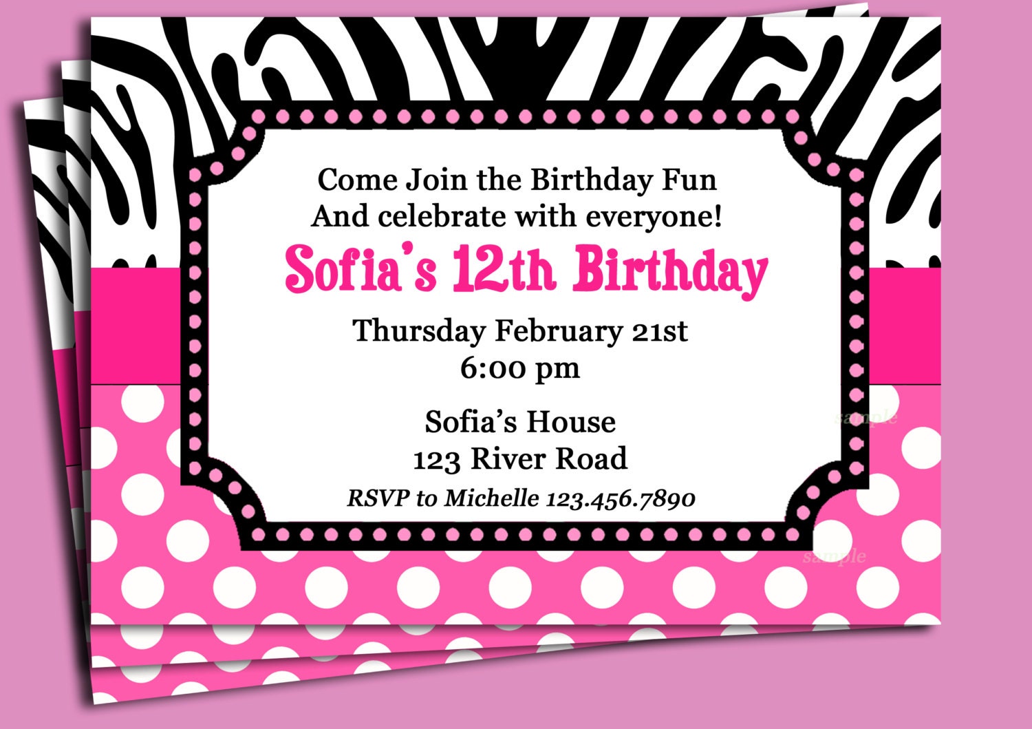 Pink Polka Dot Invitation Template 8