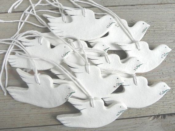 Salt Dough Dove Ornaments Set of 12 by cookiedoughcreations