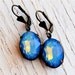 Blue Opal Earrings - RARE Vintage Swarovski Crystal Blue Opal Oval Dangle Earrings - Mashugana
