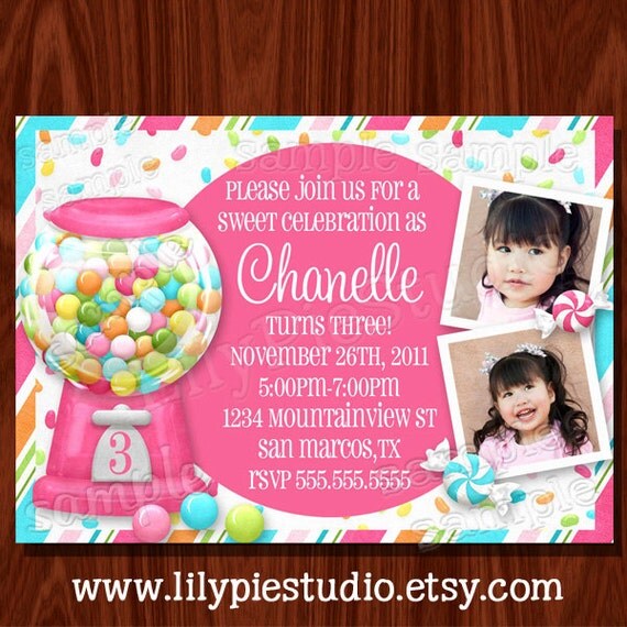 Sweet Shoppe Gumball machine Birthday Invitation PRINTABLE Digital File Il_570xn