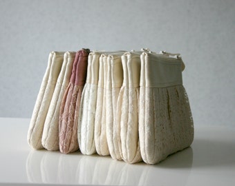 set of 10 lace Bridesmaid pleated clutch Ruched bags Choose your colour