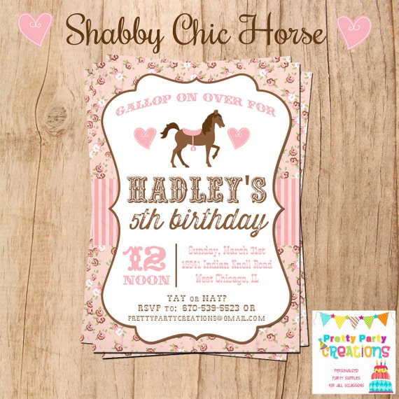 card baby template oh Treasury Original Print SHABBY CHIC invitation HORSE You