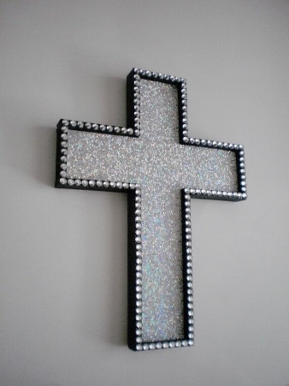 SILVER GLITTER & BLING Cross Decorative wall cross