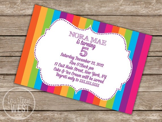 Colorful Stripes Birthday Invitation (Printable Digital File) Il_570xn