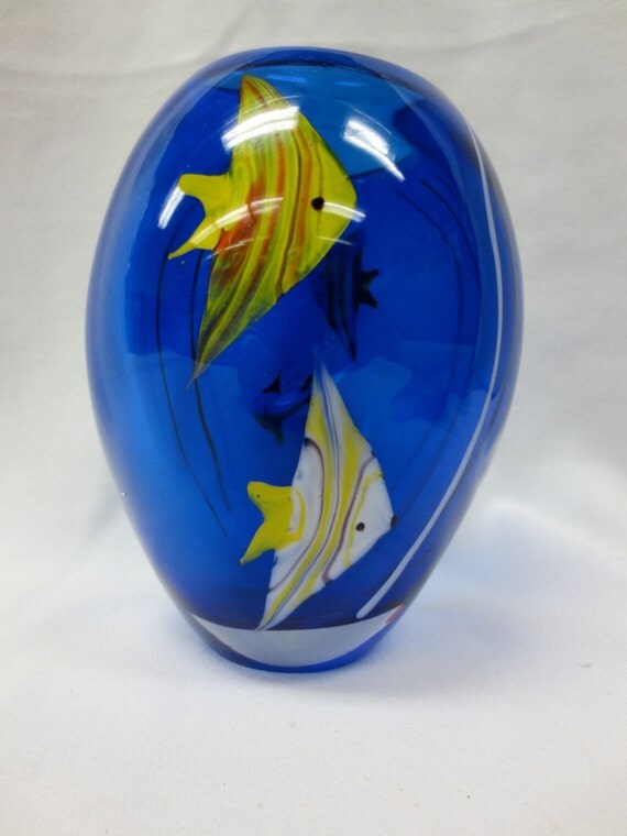 Heavy Blue Art Glass Fish Vase