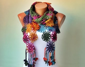 Crochet scarf , long scarf ,woman scarf,gift,colorful scarf