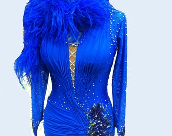 Blue Dance Dress Latin with Fringe on the bottom