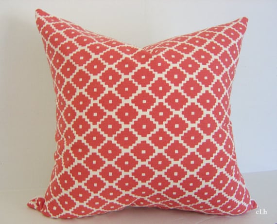 F. Schumacher Ziggurat / 20" x 20" / RUBY RED Pillow Cover / Decorative Pillow / Designer Fabric / Toss Pillow