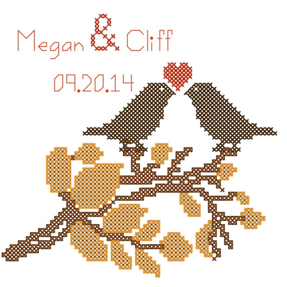 Fall Wedding Cross Stitch Pattern/Love Birds Cross Stitch