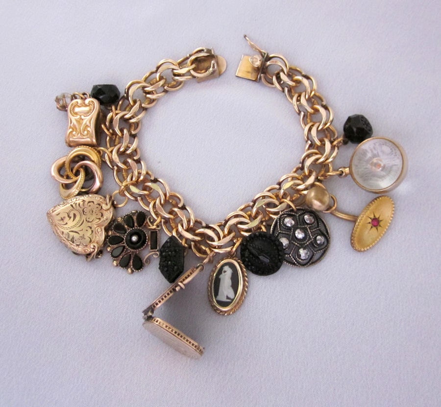 Repurposed Antique Victorian Charm Bracelet Gold Filled
