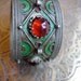 Moroccan Berber silver and green enamel bracelet cuff for Tribal fusion dance