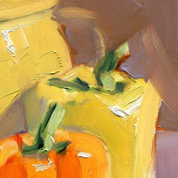 Yellow Teapot with Yellow and Orange Peppers Kitchen Art