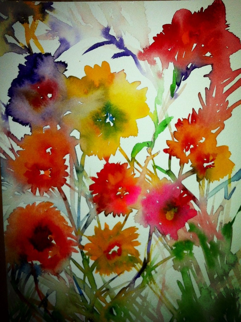 Items similar to Watercolour Flower Field, flower painting, prints ...