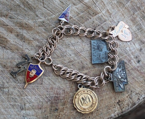 Items similar to Vintage 1970s High School Charm Bracelet on Etsy