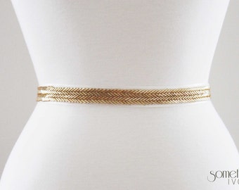 MARY - Beaded Gold Bridal Wedding Sash, Bridal Belt